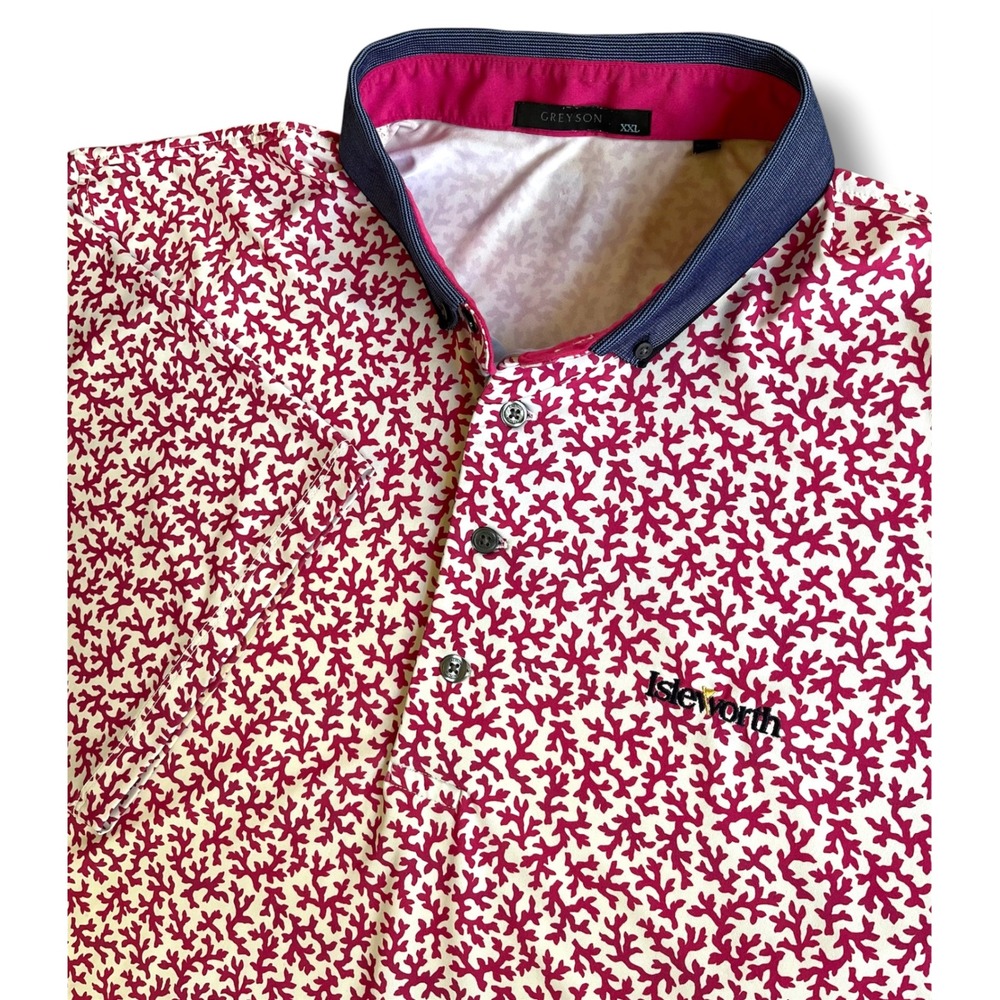 Greyson Isleworth Golf Polo Shirt Mens XXL Pink Coral Print Performance S/S